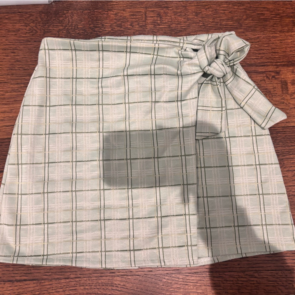 Altar'd State Plaid Mini Skirt - Cream and Green